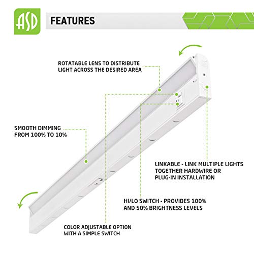 Asd Swivel Led Under Cabinet Lighting 40 Inch Dimmable Hardwired Or Plug-In Installation, 3 Color Levels - 2700K/3000K/4000K, Rotatable Lens, Linkable Kitchen Under Counter Lighting, Etl & Energy Star #TOP3