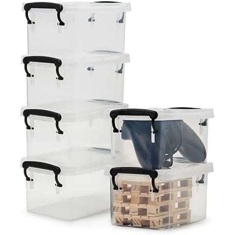 EZOWARE Set of 6 Clear Storage Bins Cover