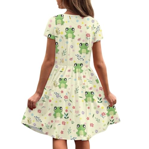 Image of Girls Dress with Pockets Basic Short Sleeve High Waist Swing Skater Dress School Party Dress for Kids