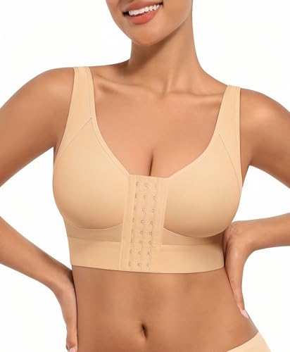 Image of FeelinGirl Minimizer Bras Post Surgery Compression Front Closure Bra Wirefree Mastectomy with Adjustable Straps