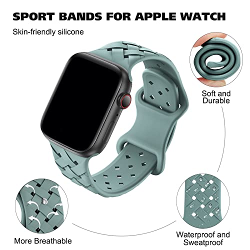 Image of Silicone Braided Weave Bands Compatible with Apple Watch 38mm 40mm 41mm 42mm 44mm 46mm 45mm 49mm, Replacement Sport Breathable Strap for iWatch Series 11 /10 /9 /8 /7 /6 /5 /4 /3 /2 /1 Ultra SE Women Men, Cactus