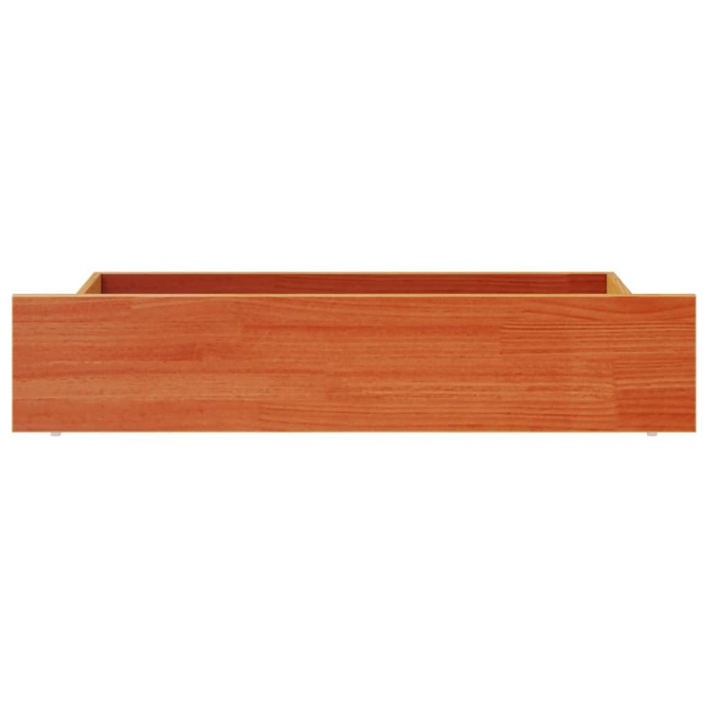 Juego de 4 cajones de madera maciza de pino, 90 x 57 x 18 cm, color marrón cera, cajones enrollables para cama de dormitorio