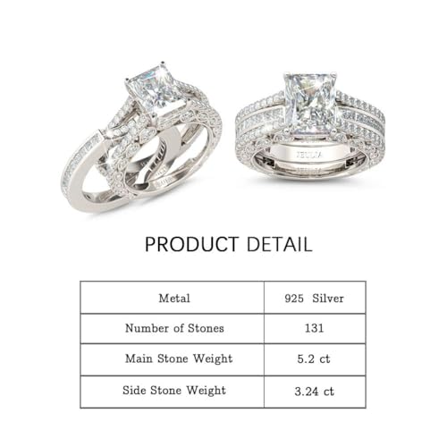 Jeulia Engagement Wedding Ring Set for Women 925 Silver 5.2 Carat Radiant Cut Cubic Zirconia Promise Anniversary Rings with Side Stones…2