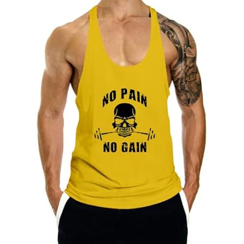 InleaderStyle Men's Gym Tank Tops Y-Back Workout Muscle Tee Bodybuilding Stringer Fitness Sleeveless T-Shirts -Yellow-XXL Cover