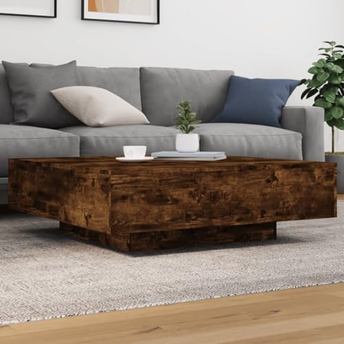 GeenYuu Table basse en chêne fumé 100 x 100 x 31 cm, carrée, stable, polyvalente, pour salon, marron