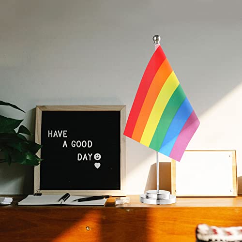 Geeric Desktop Rainbow Flag, 6 X 4 Inch Miniature Perfect For Lgbtq+ Pride And Decoration, Silver Base #TOP7