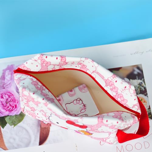 kitty Travel Cosmetic Bag, Large Capacity Cartoon Cosmetic Pouch Makeup Bag with Zipper, PU Travel Toiletry Bag Makeup Accessories Organizer, Foldable Storage Bag Makeup Pouch for Girls - Image 6