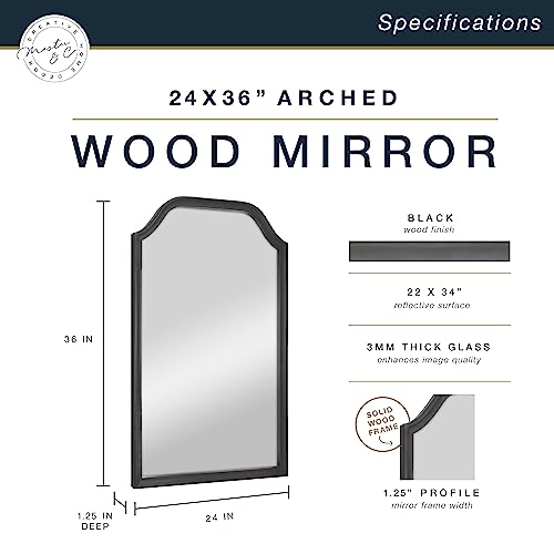 Image of MCS Master & Co. 24x36 Mirror with Black Woodgrain Solid Wood Frame, Arched Wall Hanging Large Mirror for Bathroom, Bedroom & Livingroom