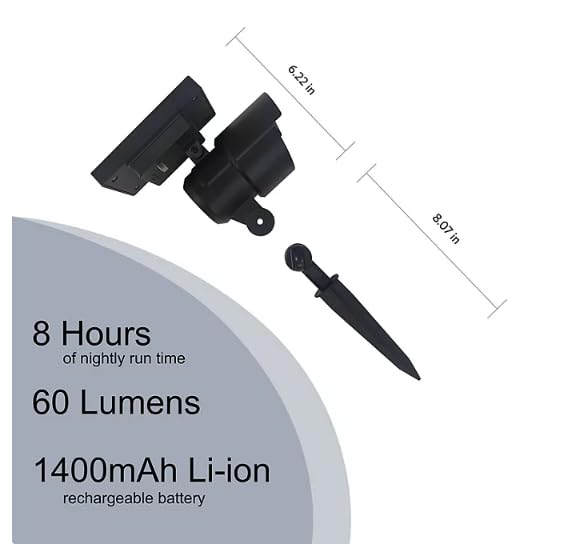 Solar LED Spotlight with Ground Stake, 60 Lumens, 2-Pack, Matte Black, Die-Cast Aluminum