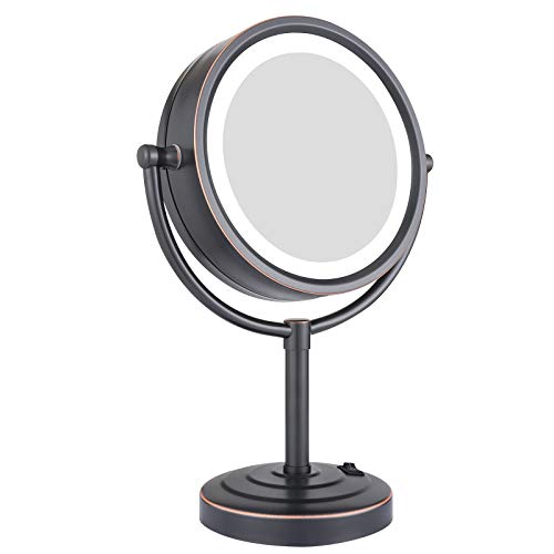 GURUN Recharge LED Lighted Makeup Mirror with 5X Magnification,Battery Inside, 8.5-Inch,Tabletop Double-Sided, 2208D(5X, Oil-Rubbed Bronze)