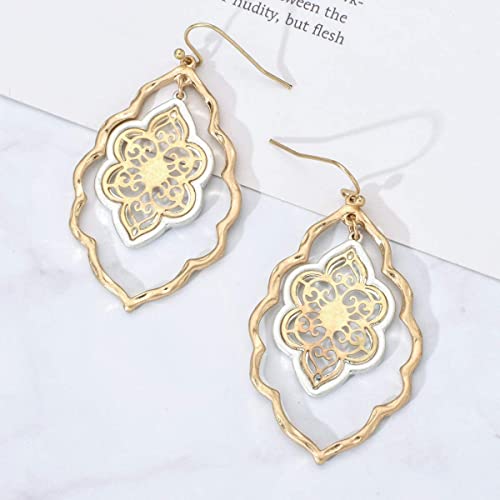 Gold Filigree Cut-out Dangling Chandelier Earrings for Women Dangling Tassel Jewelry Gifts for Sisters Mom Friends2