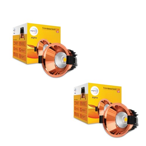 Image of Wipro 12w Alpha Trimless Gold COB | Warm White (2700K) | Aluminium PDC Heat Sink | Sharp Beam Angle with Reflector for Home, Office and Store Cabinet Display | Pack of 2