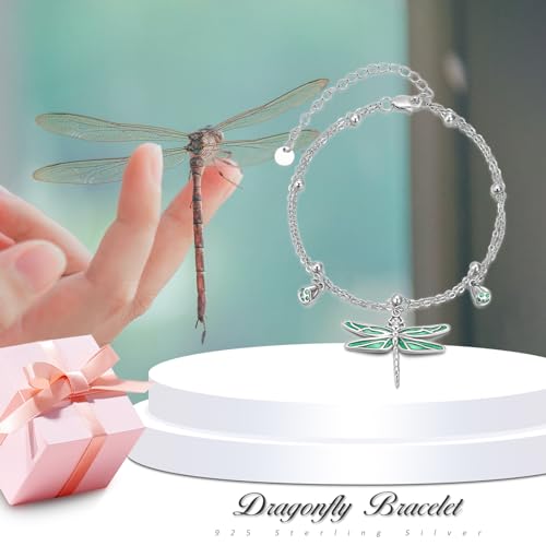 Image of Dragonfly /Cross Bracelet for Women 925 Sterling Silver Bracelet Animal Silver Bracelet Jewelry Mother's Day Birthday Gift for Mom Wift