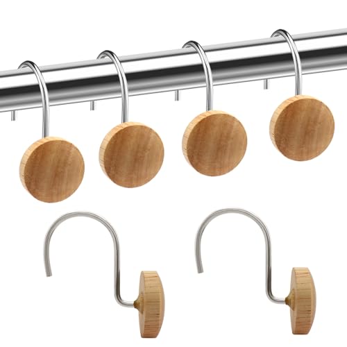 Shower Curtain Hooks, Wood Decorative Shower Curtain Rings, Modern Round Log Shower Curtain Hangers, 12PCS Shower Hooks for Shower Curtain Rod, Bedroom, Living Room (Silvery 1) by JTDTH - Used condition - US$9.63