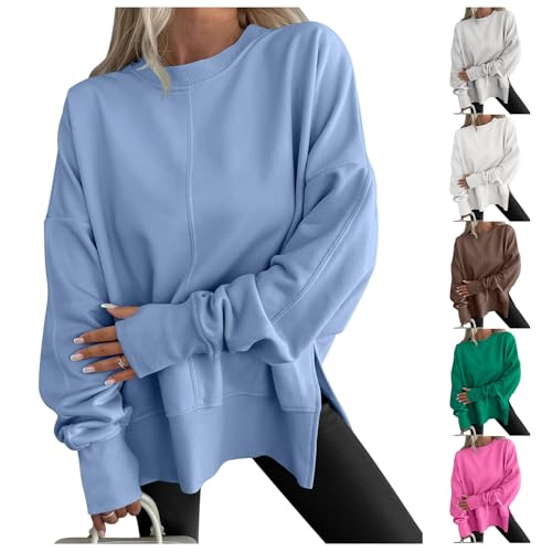 Womens Oversized Sweatshirts Casual Long Sleeve Pullover Tops Crewneck Side Slit Sweatshirt Loose Y2k Trendy Outfits4