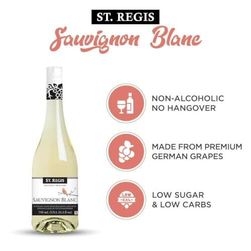 Image of ST. REGIS Non-Alcoholic Sauvignon Blanc 25.4 Fl Oz / 750ml (4 Pack) - Low Calorie, Low Sugar - Crisp and Refreshing Tropical Fruity Rich Flavor