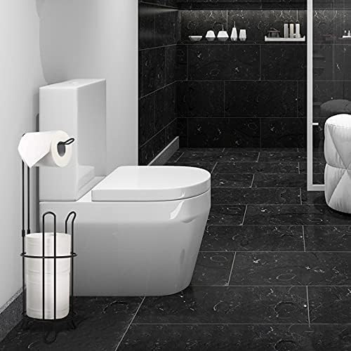 Topsky Toilet Paper Holder, Free Standing Toilet Tissue Paper Roll Storage Holder for Bathroom Storage (Black)