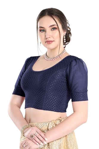 Image of FINESTFIT Stay On Trend Fashion 100% Cotton Readymade Blouses for Women,Round Neckline with Organza Balloon Sleeves.