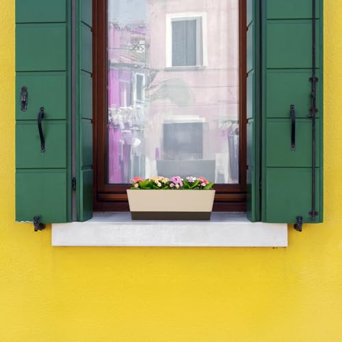 Image of SUREAM 3 Pack Indoor Window Box Planter, 12x3.8 Inch Rectangle Herb Planter with Tray, Modern Small Succulent Cactus Flower Plastic Plant Pot for Window Sill, Garden Balcony, Office Shelf Decoration