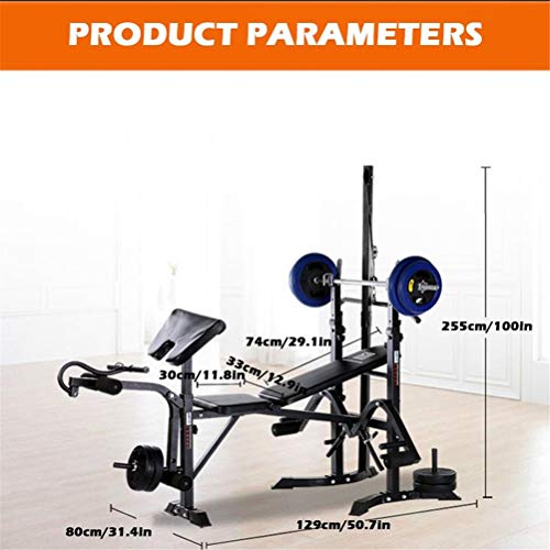 Adjustable Weightlifting Bed Bench Press Squat Rack Indoor Multi-Function Olympic Weight, Strength Training Fitness Equipment for Full-Body Workout (A)