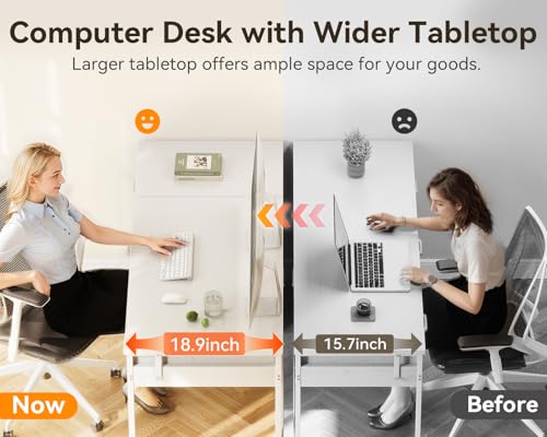 Image of ODK Computer Desk with 6 Drawers, 48 Inch Office Desk with Storage, Reversible Desk with Headphone Hook for Home Office, Work Study Table Vanity for Bedroom, White