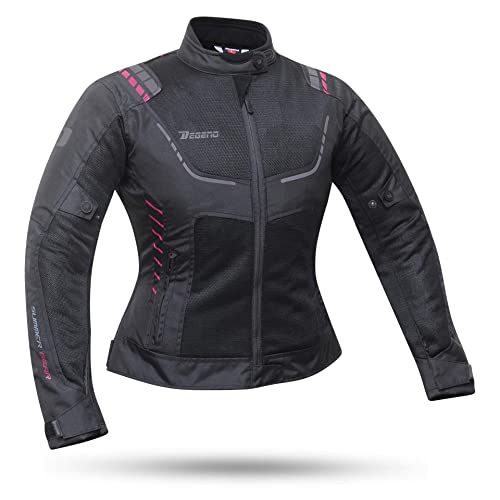 DEGEND BREEZE EVO LADY | Motorcykeljacka Kvinnor med skydd - Vattentät ventilerande jacka med ventilation - Motorcykelkläder - Motorcykeljacka Dam - Storlekar (XS-3XL), Svart och violett, 3XL