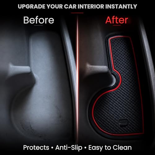 Image of Car Drome | Door Cup Mat Set for Maruti Suzuki Swift Dzire 2018 Onwards | Premium Non-Slip Rubber Inserts | Custom Fit 11 Pieces | Red Trim Interior Car Accessories | Dustproof & Waterproof