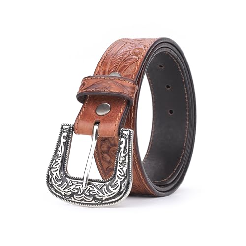 RESISTANCE Genuine Full Grain Leather Western Belt Strap 1-1/2