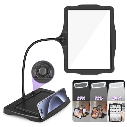 Large 5X Rechargeable Magnifying Glass with Light and Stand, 50 LED Flexible Gooseneck Hands Free Magnifying Desk Lamp,Full Large Page Magnifier for Reading,Sewing,Crafts,Painting,DIY, Black