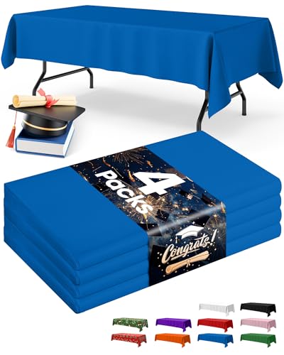 Image of Niuara Blue Plastic Table Cloth - 4 Pack 54 inch x 108 inch Rectangle Disposable Tablecloths for 6FT Tables, Table Cover for Party, Holiday & Gathering Use
