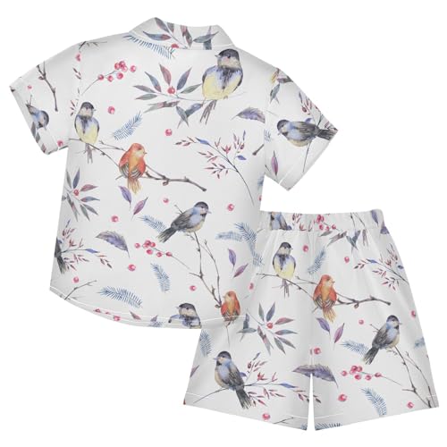 Image of Hawaiian Shirt for Boys Winter Bird Leaves Button Down Shirt Short Sleeve Kids Shorts Sets Summer Outfits Size 5-6t