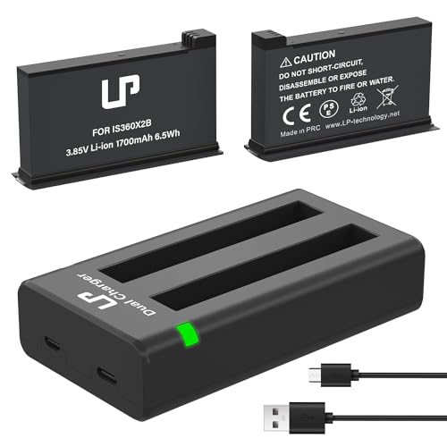 360 ONE X2 Battery Charger Pack Compatible with ONE X2 Action Camera LP 2-Pack Replacement Battery & Dual Slot Charger