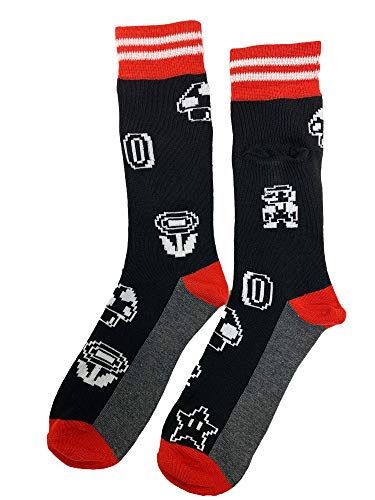 Super Mario Bros Dungeon Mario 8 Bit Crew Sock Pair Black2