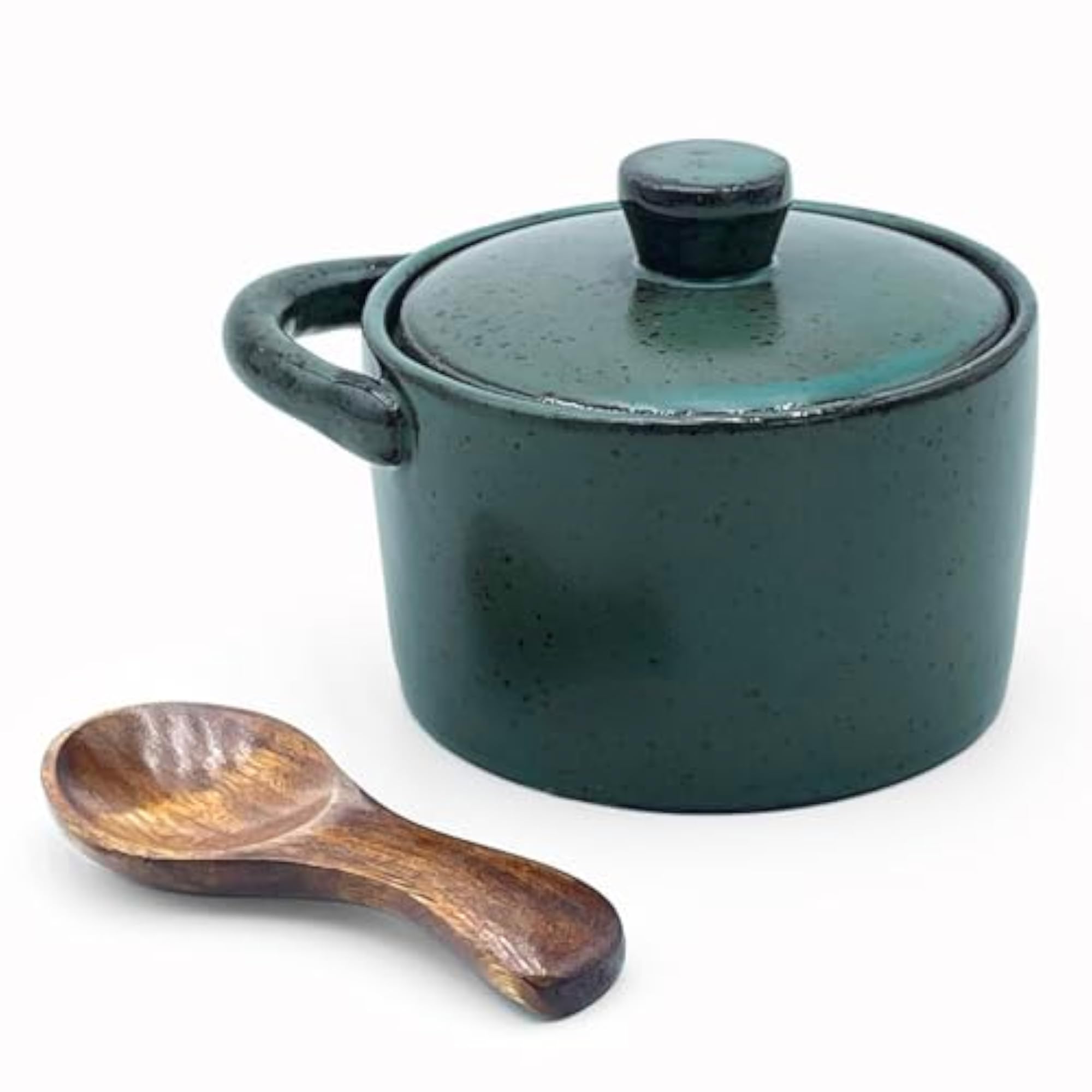 8 oz Ceramic Salt Cellar with Lid & Wooden Spoon