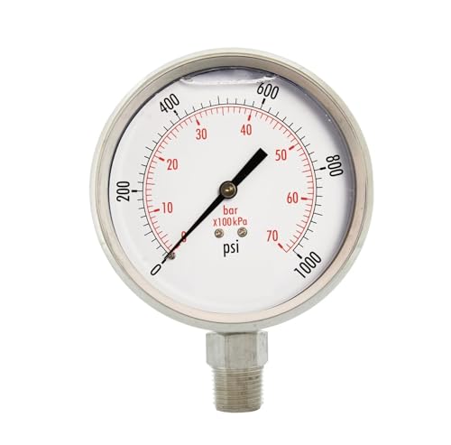 Manomètre de pression d'huile en inox 4 pouces de haute précision 1000 PSI