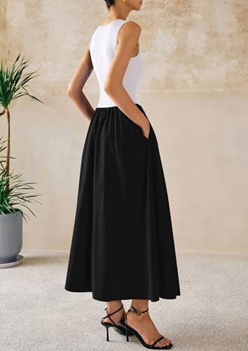 Image of PRETTYGARDEN Maxi Dresses for Women 2026 Summer Casual Sleeveless Patchwork Flowy Vacation Sundress Knit Long Work Tank Dress