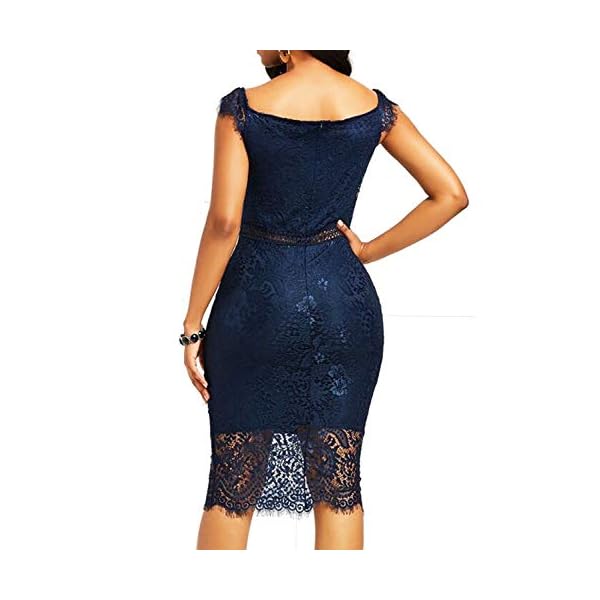 Women's Elegant Fixed V-Neck Classic Floral Lace Bodycon Cocktail Lace Dress (931B-1-3 Navy, L)