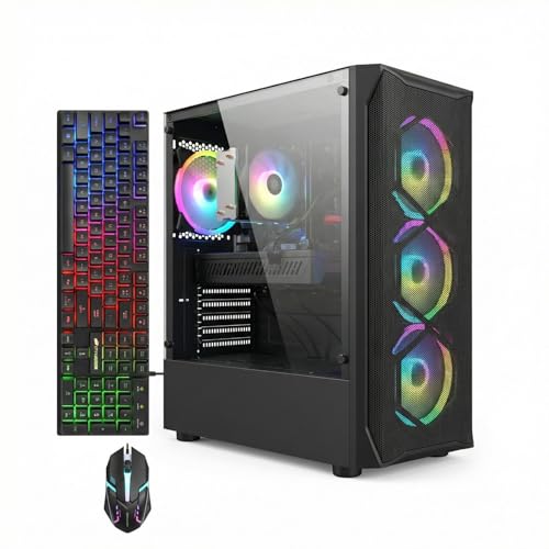 STGAubron Gaming PC Desktop Computer, Intel Core i7 up to 3.9GHz, Radeon RX 580 8G, 16G RAM, 512G SSD, WiFi 6, BT 5.0, RGB Fan x4, Windows 11 Home