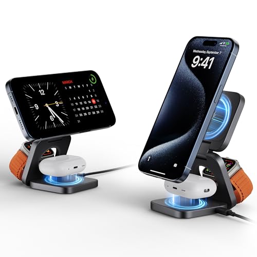 Ya en manzanajugosa.com: Cargador inalámbrico magnético de aleación de Aluminio Plegable para Apple, estación de Carga inalámbrica rápida de Tres en uno para iPhone,Asiento de Carga de Viaje 5W para Apple Watch Ultra AirPods