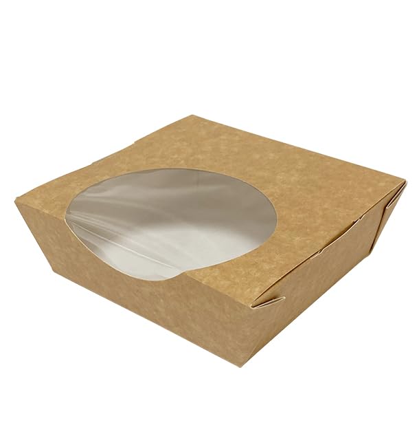 Monouso | 250 Cajas de Cartón Con Ventana, 250ml, Cajas para Pastelería, Panadería, Resistentes a Grasas, Catering y Take Away, Transporte Seguro