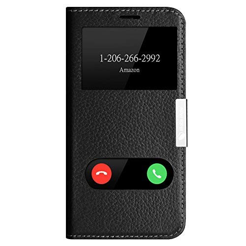 iPhone X/XS Case, Genuine Leather Flip Case Cover for iPhone X/XS Window View Stand Feature Ultra Thin Magnet Closure iPhone X Case by Make mate (Black)