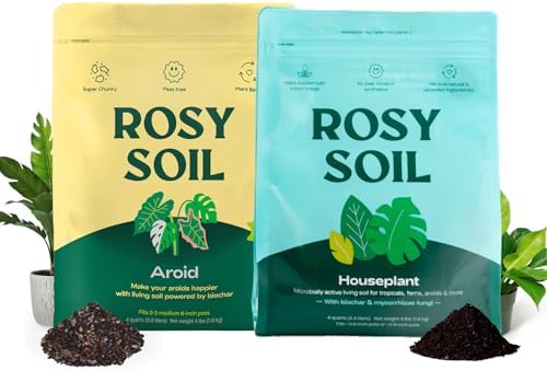 Rosy Soil Aroid Potting Soil 4qts + Indoor Potting Soil Bundle - Peat-Free, Biochar-Powered Organic Potting Mix for Aroids & Houseplants Superior Drainage, Living Soil for Indoor Gardening