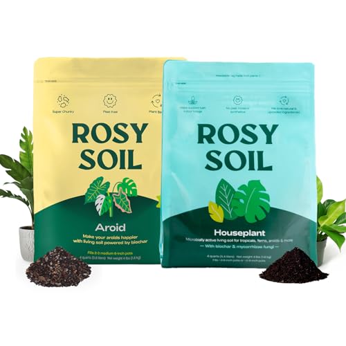 Rosy Soil Aroid Potting Mix and Houseplant Potting Soil Bundle, Peat-Free Biochar Indoor Plant Soil, 4 Quarts Each