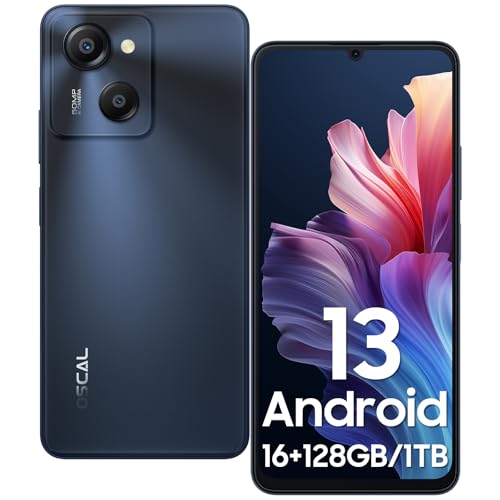 OSCAL Modern 8 Unlocked Mobile Phones, 16GB RAM+128GB ROM/TF 1TB, 6.75" Large Screen 4G Dual SIM Phone, Android 13 Smart Phones, 6000mAh Battery, 50MP+8MP, BT/GPS/OTG/Face Unlock/Fingerprint - Purple