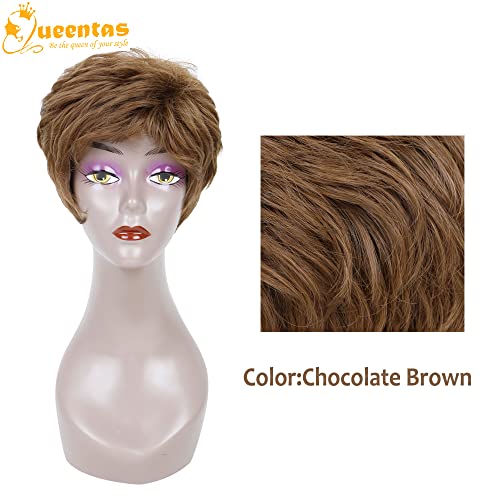 Image of 8 inch Natural Curl Layered Synthetic Pixie Cut Wig for Women Olive Brown