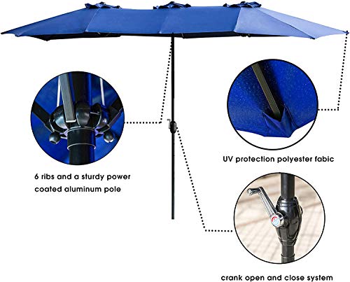 Image of LOKATSE HOME Ft Double Sided Outdoor Umbrella Rectangular Large with Crank for Patio Shade Outside Deck or Pool, 15 feet, Blue
