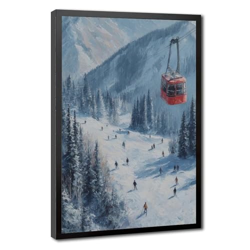Poster skieur rétro paysage d'hiver alpin décoration murale salon tableau toile vintage 30x45