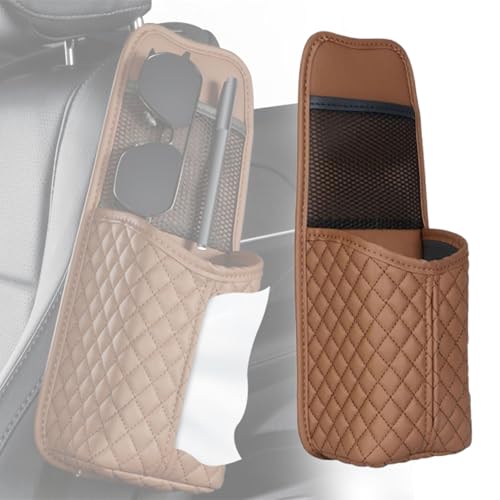 車用 ティッシュケース に適合する 日産 セレナ C28 C27 C26 C25 シートサイドポケット 車 収納ポケット シートバックポケット 車 サイド収納ボックス 車シートティッシュポケット PUレザー製 多機能 座席用 取り付け簡単(ブラウン)