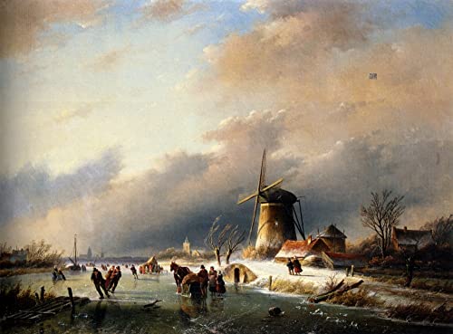 Patinage artistique sur une riviere gelee affiche de Jan Jacob Coenraad Spohler toile 60x90
