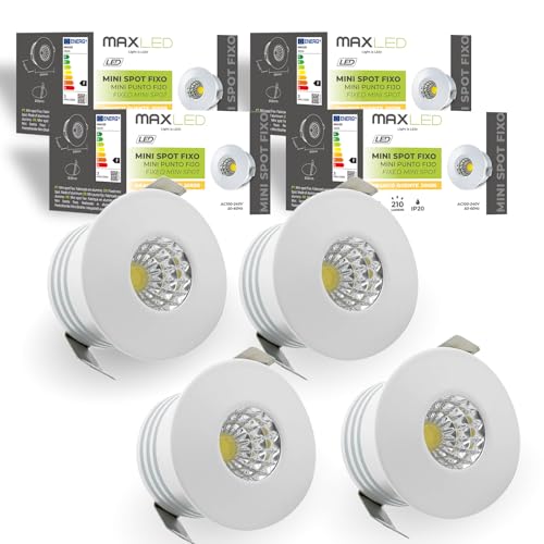 Maxled, Light is Led! 4 Mini Focos LED Empotrable Interior Techo 3W Blanco Foco Spot COB Blanco Cálido 3000K 210LM Aluminio LED Iluminación de Vinoteca Armario Cocina Φ40 mm x 31mm | Montaje Φ35 mm